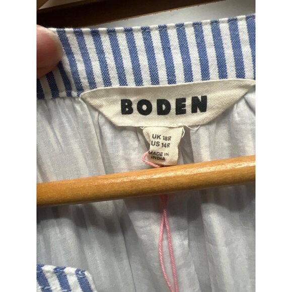 Boden NWT Bria Blue Striped Seersucker Cherry Embroidered A-Line Midi Dress - Picture 10 of 14